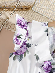 Chic Floral Dress for Girls with V-Neck & Belt