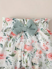 Solid Color Long Sleeve Top + Floral Print Pants + Headband