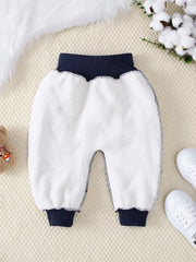 1pc Casual Polyester Knit Elastic Waist Warm Fleece-Lined Jogger Pants