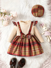 Plaid Dress Cute Bow Long Sleeve Casual Stitching Dress