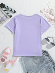 Sparkling Bow Print Tee Crew Neck Short Sleeve T-Shirt