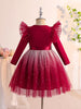 Elegant Starry Night Princess Dress with Bow Waist & Flutter Sleeves