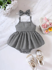 Adorable Summer Plaid Suspender Rompere