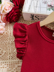 Casual Round Neck Fit and Flare Apricot Ruffle Sleeve Dress