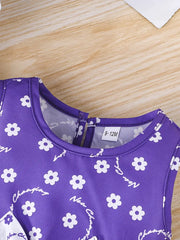 Two-piece Set Lady Love Open Cardigan Jacket with Floral Pattern Sleeveless Dress