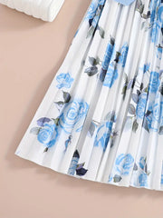 Chic Floral Dress for Girls with V-Neck & Belt