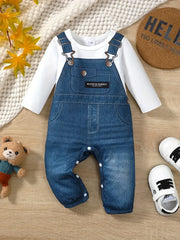 Cartoon Imitation Denim Jumpsuit Pattern Casual Long Sleeve Romper