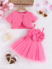 2pcs Design with a Ruffled Edge Knitted Short-Sleeve Set