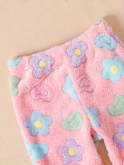 1 Set Cute Floral Pattern Baby Girl Fleece Set