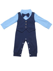 Newborn Boys Suit Set with Bow Tie and Button Vest