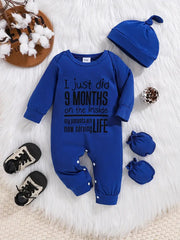 3 Piece Monochrome Letter Climbing Suit Ha Clothes + Hat + Gloves