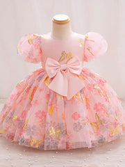 Beautiful Golden Floral Mesh Princess Dress