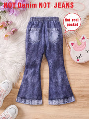 Casual Bows & Unicorn Pattern Imitation Denim Pants