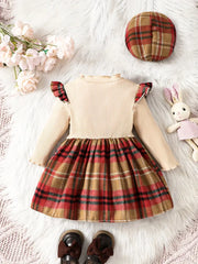 Plaid Dress Cute Bow Long Sleeve Casual Stitching Dress