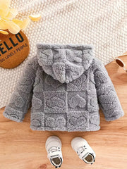 Plush Hooded Jacket With Heart Pattern