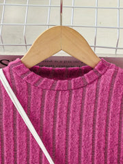 Fuzzy Round Neck Velvet-Textured Ribbed Long Sleeve Dress