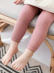 Solid Color Ribbed Leggings Versatile Elastic Waist Pants