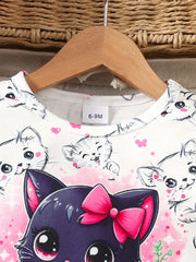 1pc  Cartoon Cat Print Long Sleeve Knit Dress