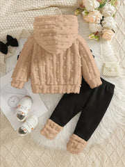 Bow Hooded Top and Trousers Two-Piece Combination Set