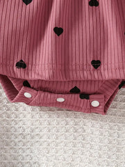 Long Sleeve Ribbed Dress with Heart Pattern & Bow Headband