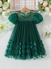 1pc Tulle Bubble Short Sleeve Crew Neck Dress