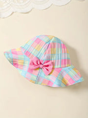 2pcs Sleeveless Plaid Romper & Bow Hat Set