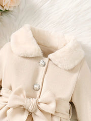 Soft Plush Bow Lapel Collar Jacket  Winter Coat