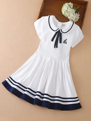 Cotton Splicing Short Sleeve Collar Dress