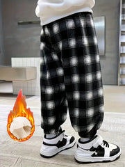 Cozy Fleece-Lined Plaid Joggers