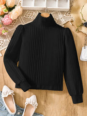 Ribbed Design Turtleneck Long Sleeve Pullover