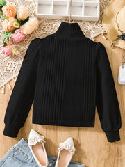 Ribbed Design Turtleneck Long Sleeve Pullover