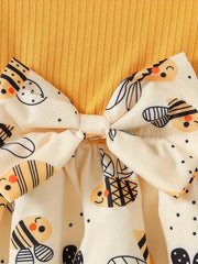 Ladybug Print Long Sleeve Dress with Pleated Hem