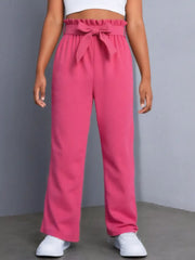 Casual Outing Elastic Waistband Design Trousers with Belt