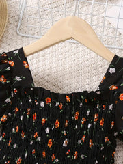 Floral Print Summer Jumpsuit with Puff Sleeves
