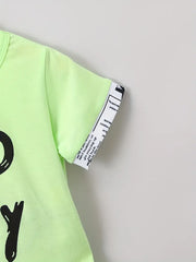 Letter & Motorcycle Print Casual Outfit Round Neck T-shirt & Shorts & Crossbody Bag