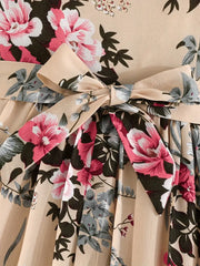 Summer Floral Print Sleeveless Pleated Dress with Belt