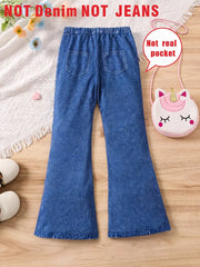 Unicorn Imitation Denim Digital Print Flared Pants