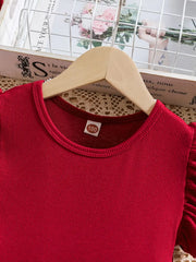 Casual Round Neck Fit and Flare Apricot Ruffle Sleeve Dress