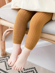 Solid Color Ribbed Leggings Versatile Elastic Waist Pants