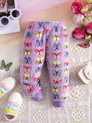 Adorable Butterfly Embossed Plush Pants