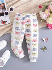 Adorable Butterfly Embossed Plush Pants