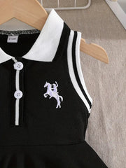 Girls Lapel Sleeveless Preppy Summer Dress