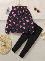 Two-piece Cute Cat Print Hooded Long Sleeve Top & Long Pants