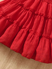 Casual Solid Color Medium Length with Tiered Ruffle Detail Fashion Sleeveless Dress