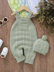 2pcs  Acrylic Knit Crew Neck Jumpsuit Set, with Leggings and Matching Hat