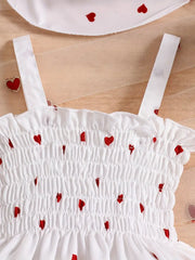 Adorable Summer Heart Print Sleeveless Dress & Hat Set