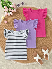 3pcs Basic Crew Neck Striped Vest