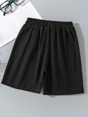 2pcs Elastic Waist Solid Cotton Shorts