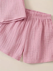 Wrinkle Cloth Short Sleeve Pajama Pants Set