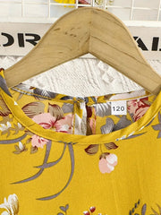 Elegant Floral Print for Lotus Sleeve Mid-Long Dress + Belt
